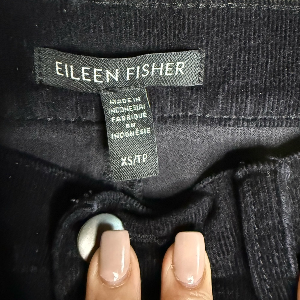 Eileen Fisher Organic Cotton Corduroy Straight Pants XS Petite Black Ankle - Picture 5 of 8